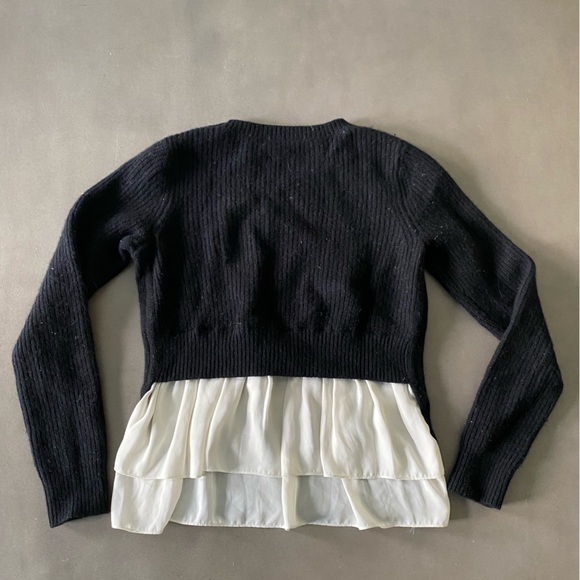 Club Monaco XS Black Ivory Wool Angora Blend Sweater Back Ruffle Detail - Picture 2 of 4